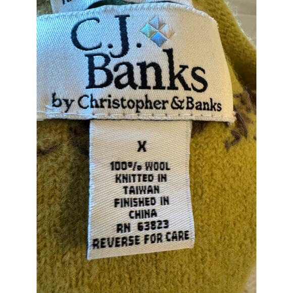 CJ Banks Chartreuse Wool Blend Vest Zip Front Embroidered Floral Plus Size X - Picture 2 of 4